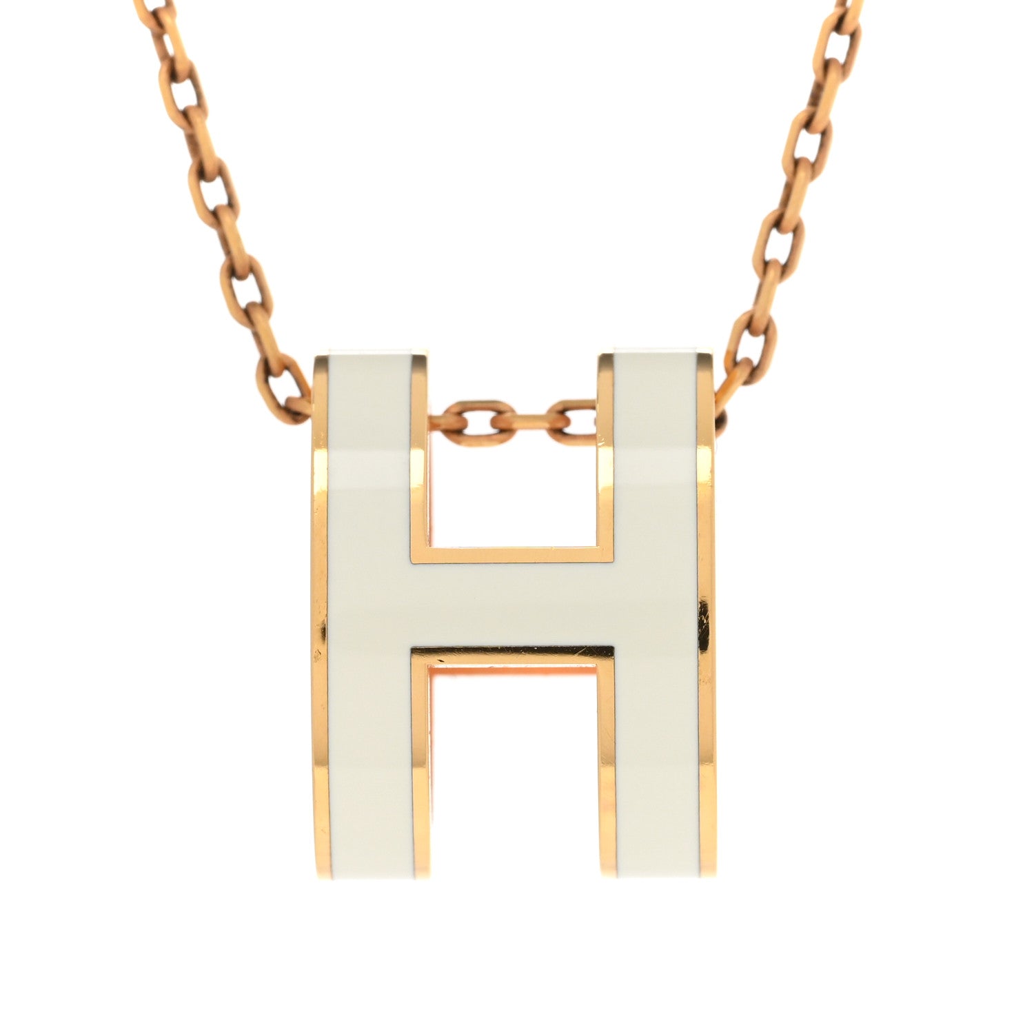 Hermes Lacquered Rose Gold Pop H Pendant Necklace White 4 of 8