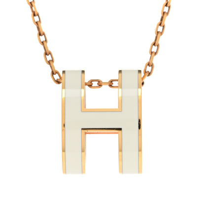 Hermes Lacquered Rose Gold Pop H Pendant Necklace White 4 of 8