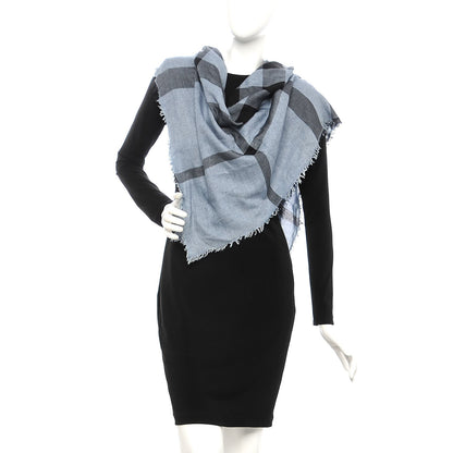 Burberry Modal Wool Overdyed Chambray Check Square Scarf Dusty Blue 2 of 4