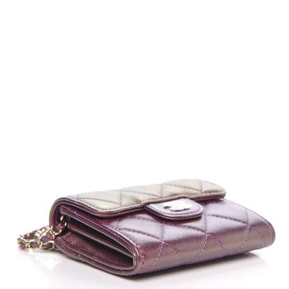Chanel Iridescent Lambskin Quilted Flap Card Holder On Chain Purple 4 of 11