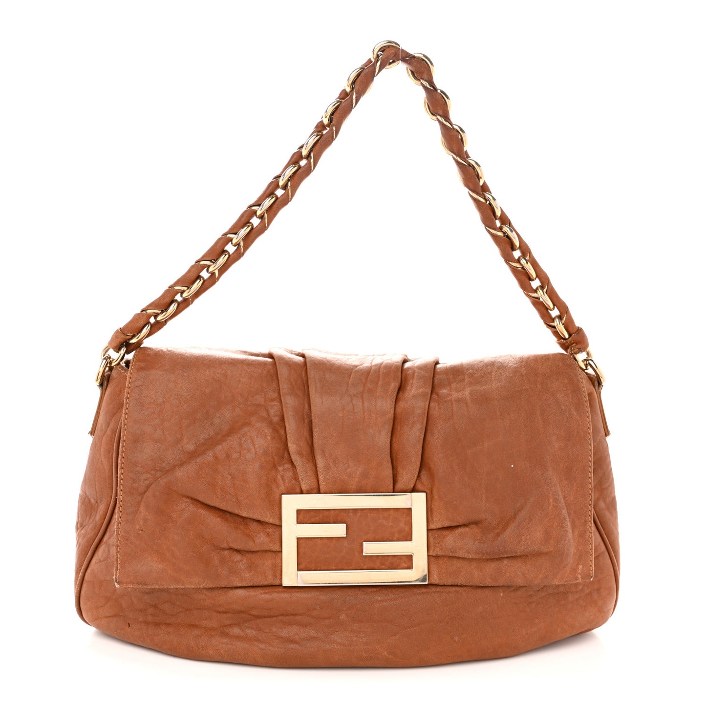 Crinkled Lambskin Mia Shoulder Flap Camel