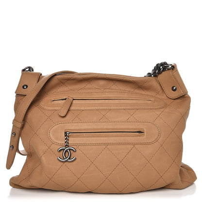 Chanel Calfskin Stitched Double Zip Hobo Beige 1 of 8