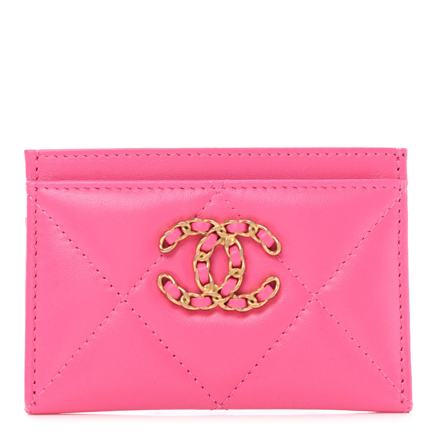 Lambskin Quilted Chanel 19 Card Holder Dark Pink