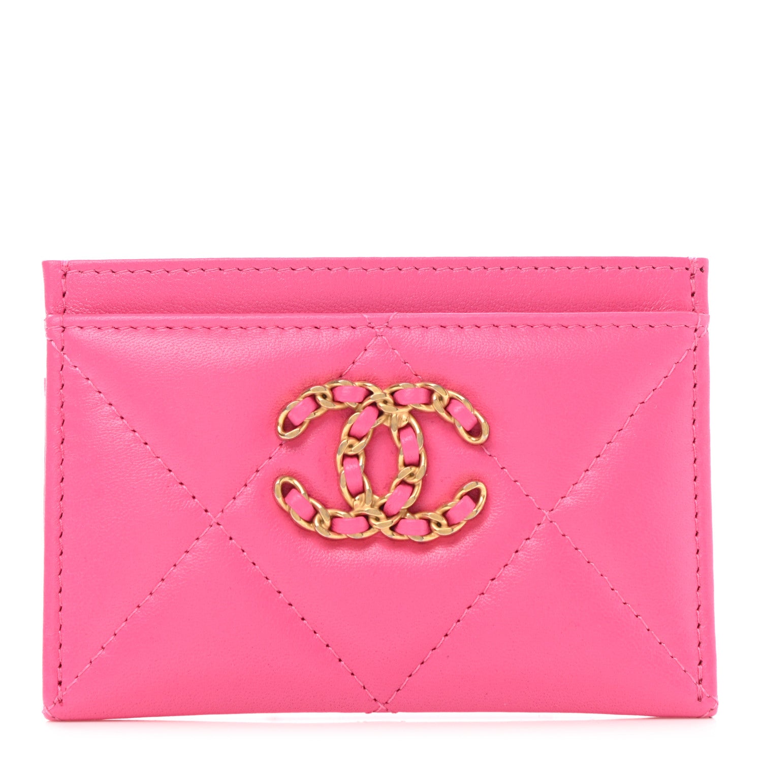 Chanel Lambskin Quilted Chanel 19 Card Holder Dark Pink 1 of 7