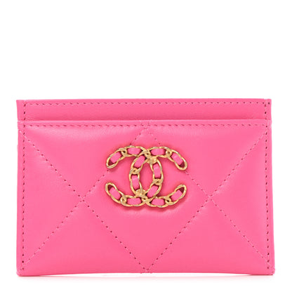Chanel Lambskin Quilted Chanel 19 Card Holder Dark Pink 1 of 7