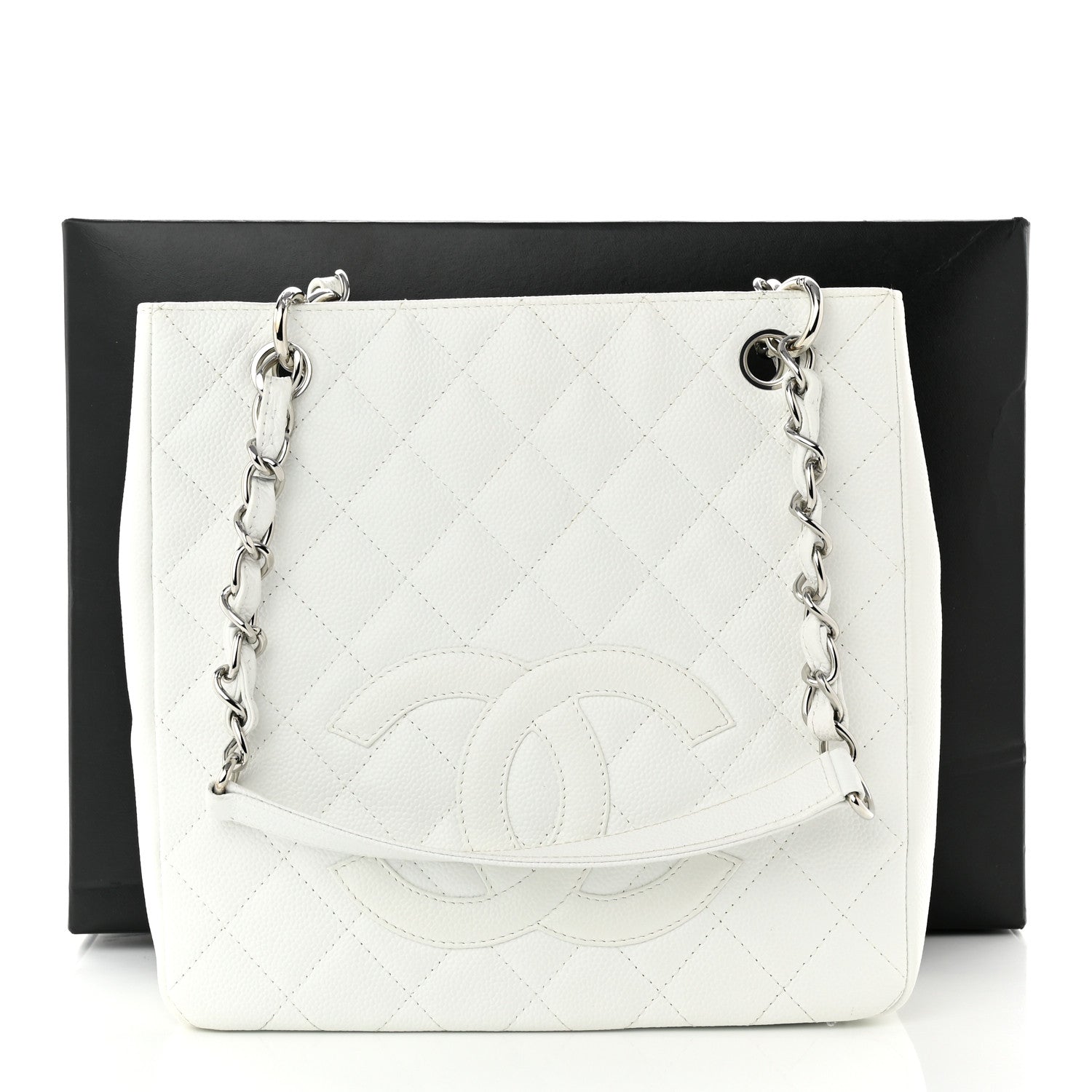 Chanel Caviar Quilted Petit Shopping Tote PST White 13 of 13
