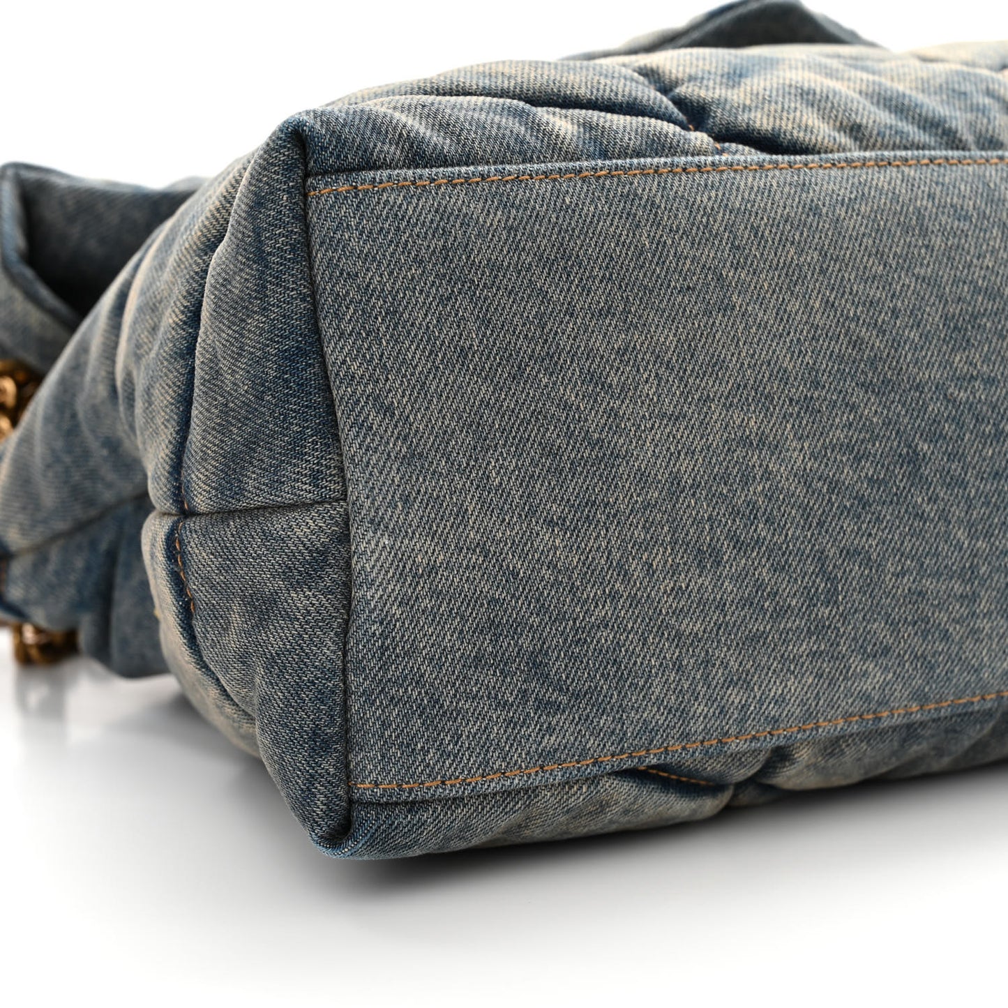 Denim Quilted Medium Loulou Puffer Monogram Chain Satchel Blue Cinnamon
