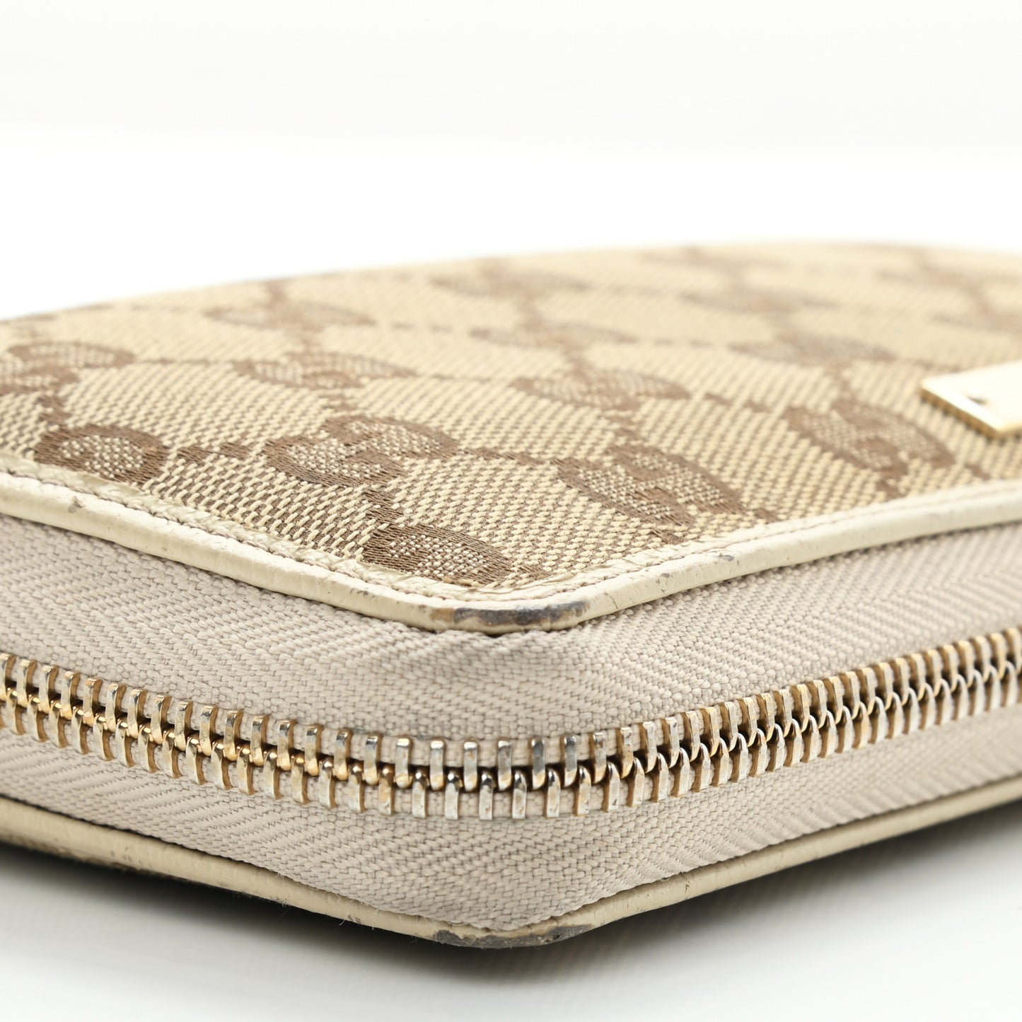 Monogram Metal Bar Zip Around Wallet Beige Ebony Off White
