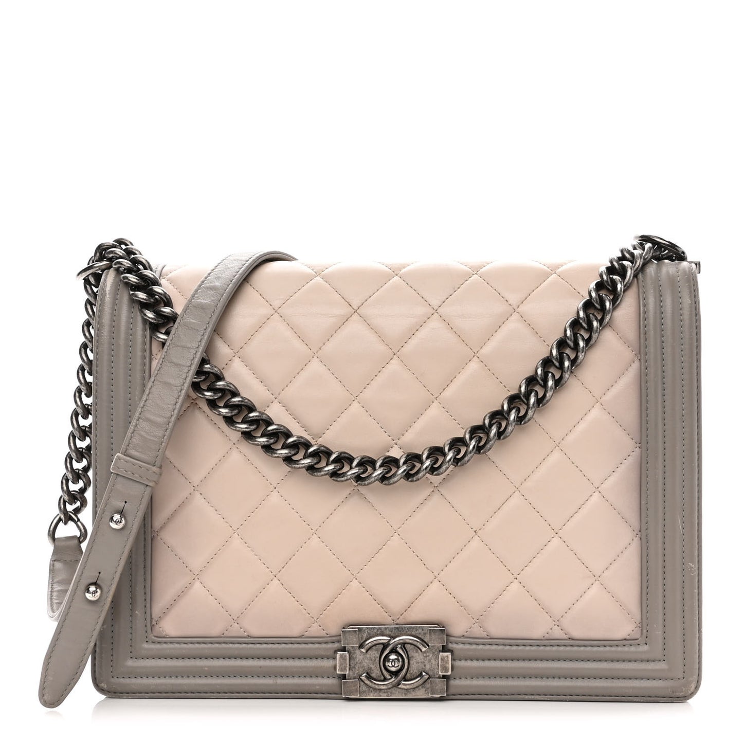 Calfskin Ombre Quilted Large Boy Flap Grey Beige