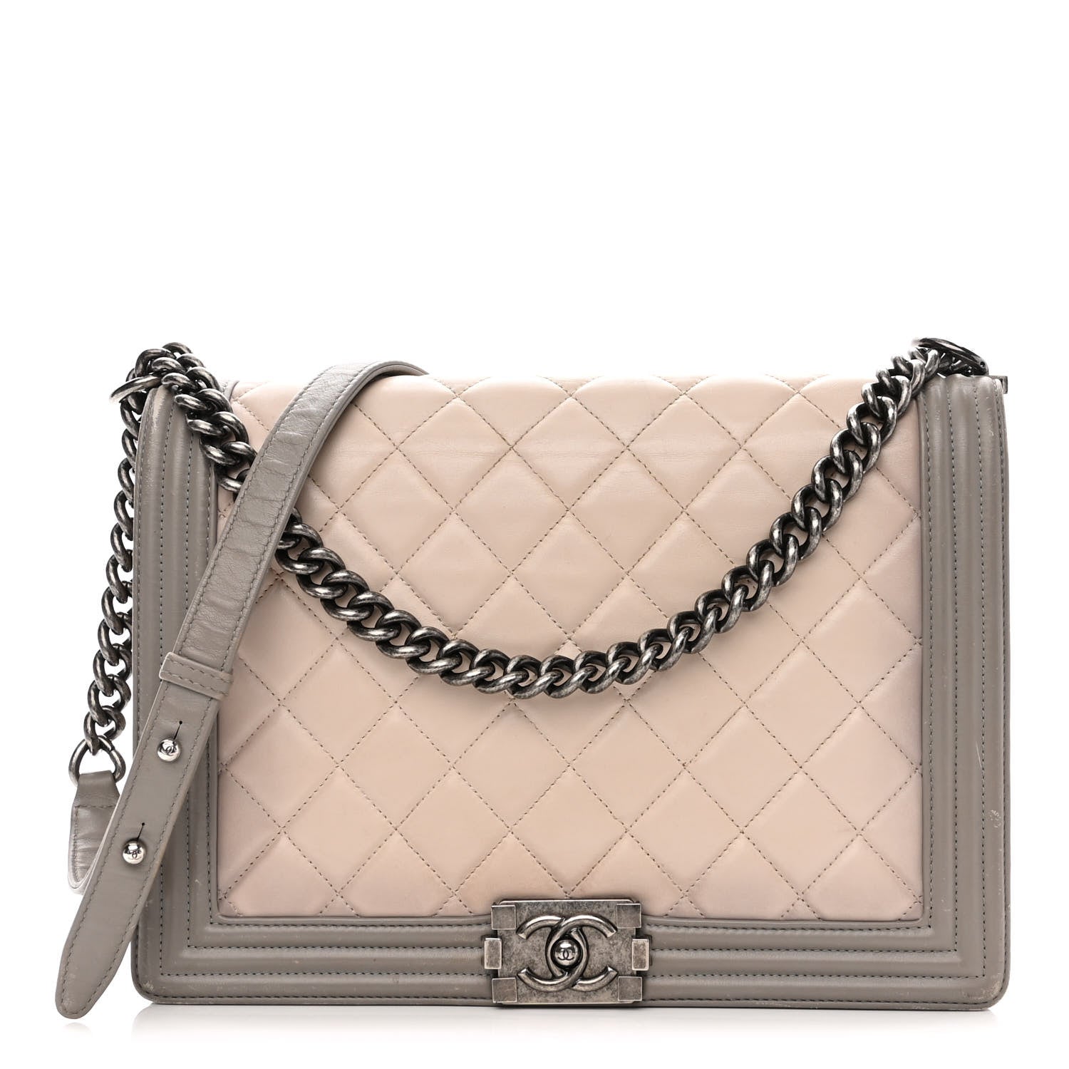 Chanel Calfskin Ombre Quilted Large Boy Flap Grey Beige 1 of 20