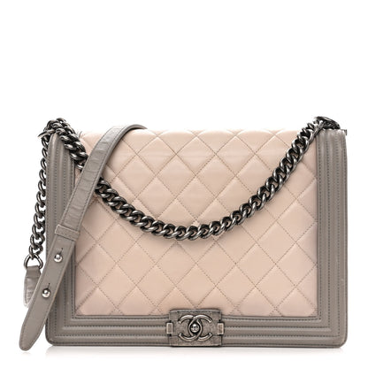 Chanel Calfskin Ombre Quilted Large Boy Flap Grey Beige 1 of 20