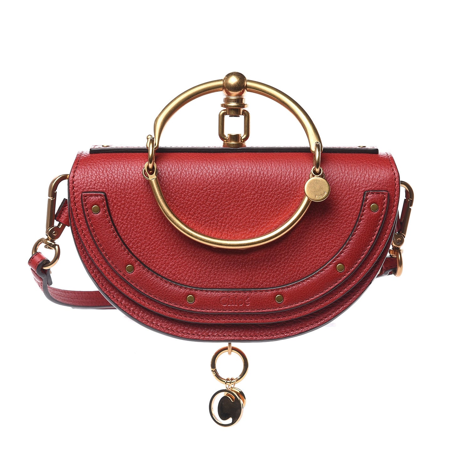 Calfskin Small Nile Bracelet Minaudiere Bag Dahlia Red
