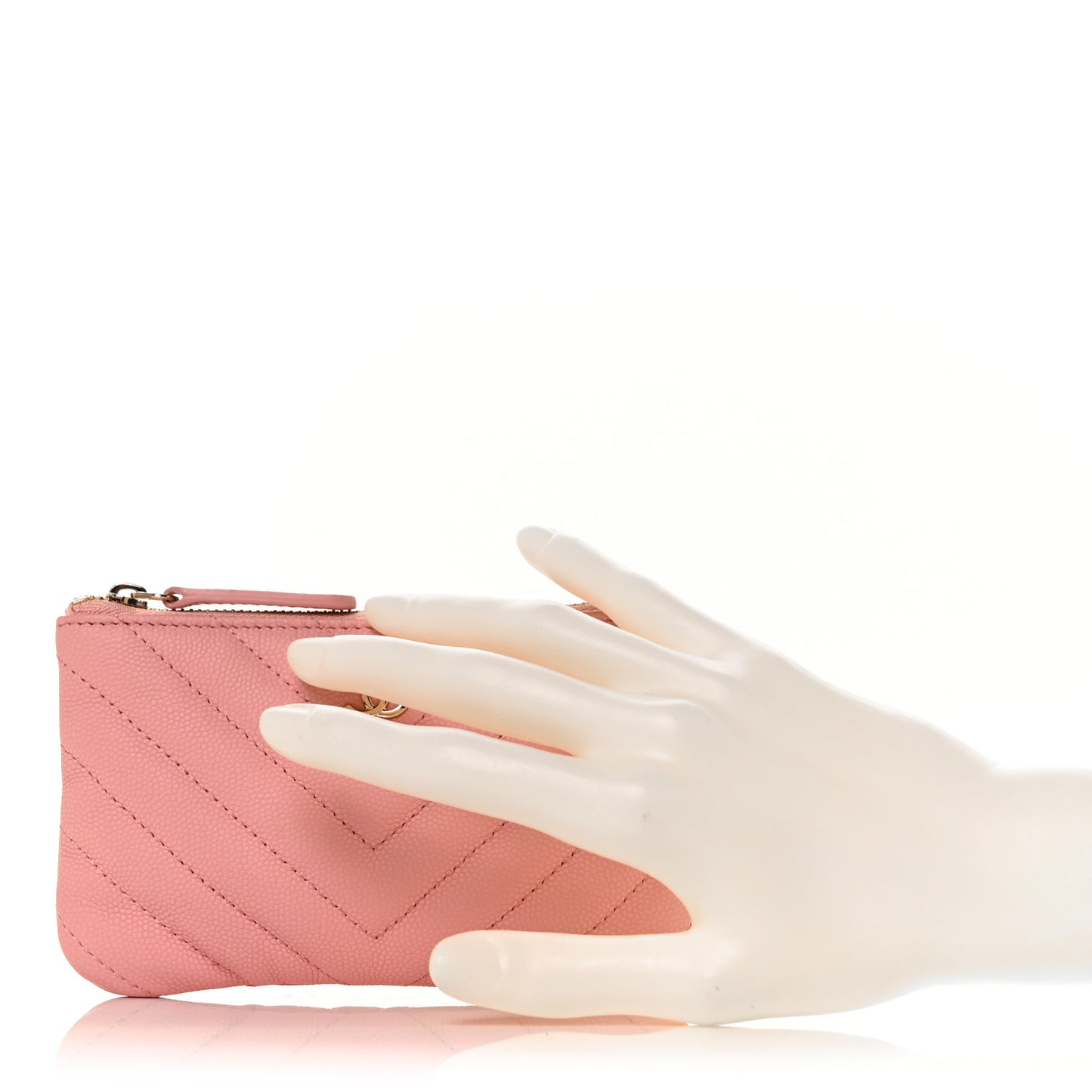 Flat Caviar Chevron Quilted Small Cosmetic Case Pink