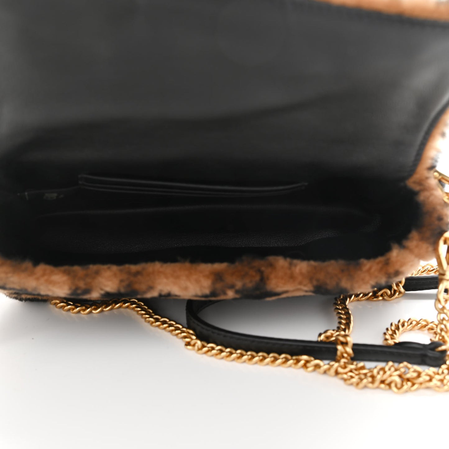 Shearling Vitello Dolce Macro FF 1974 Mini Baguette Tobacco Black