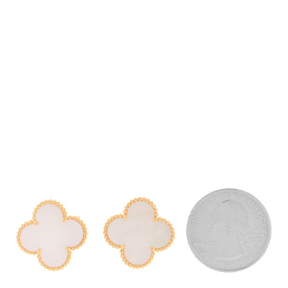 Van Cleef & Arpels 18K Yellow Gold Mother of Pearl Magic Alhambra Earrings 2 of 5