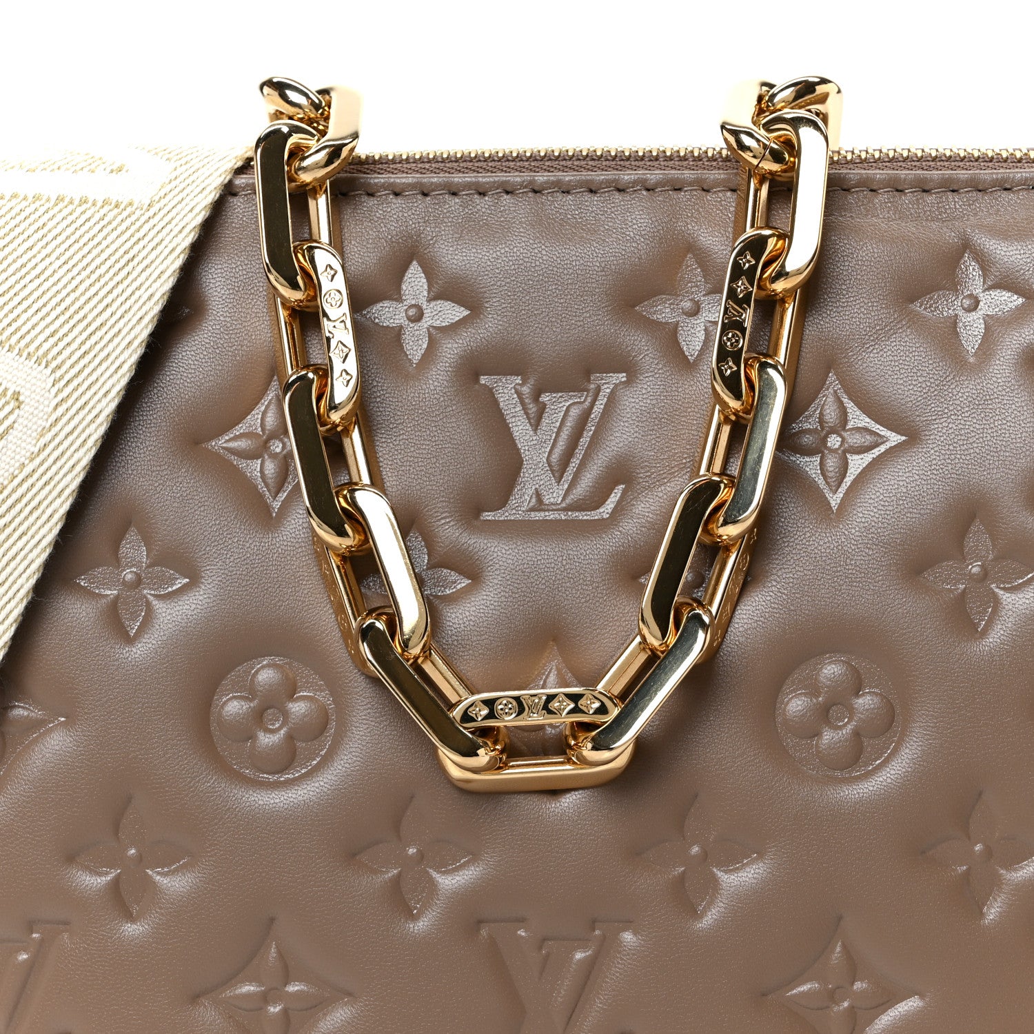 Louis Vuitton Lambskin Embossed Monogram Coussin PM Taupe 9 of 11