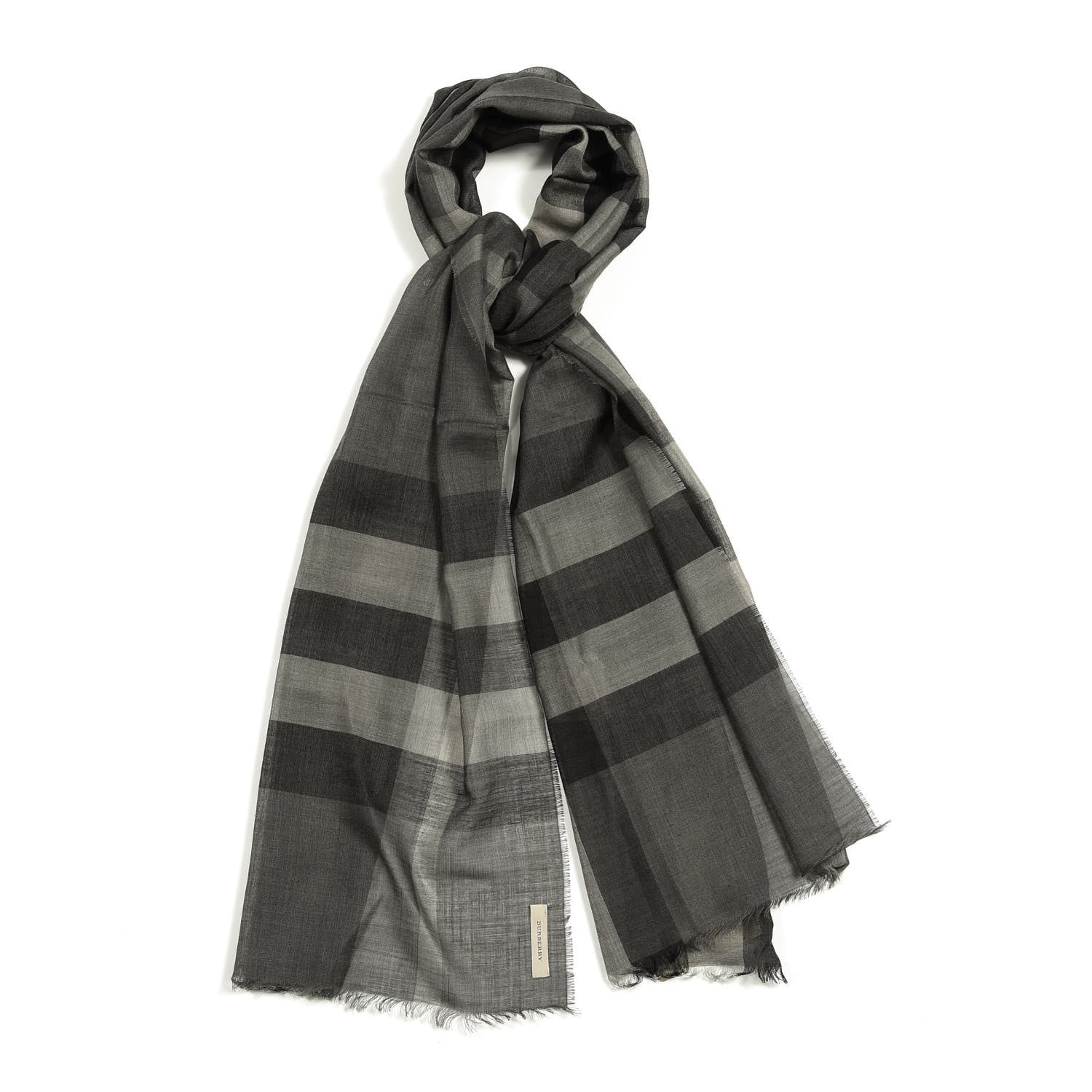 Burberry Wool Silk Gauze Giant Exploded Check Scarf Charcoal 1 of 4