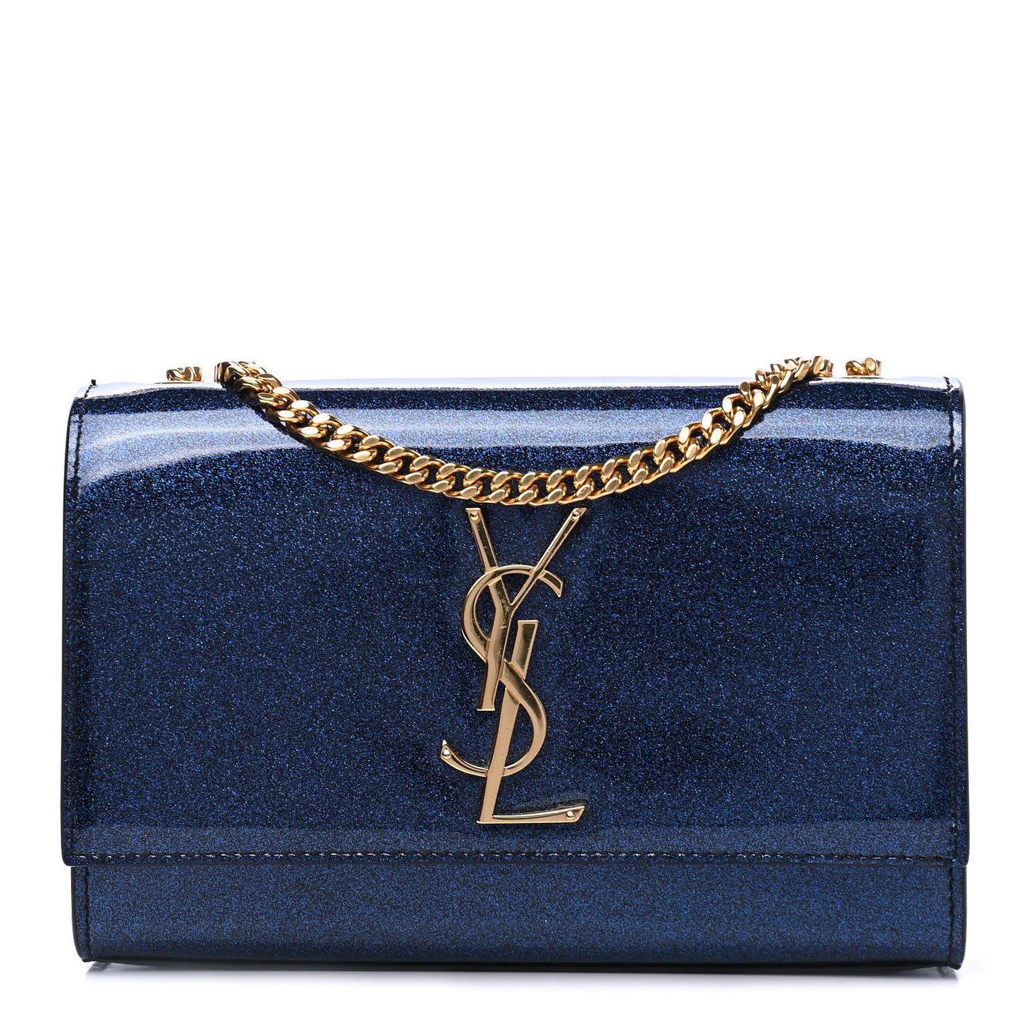 Glitter Patent Small Monogram Kate Satchel Cobalt