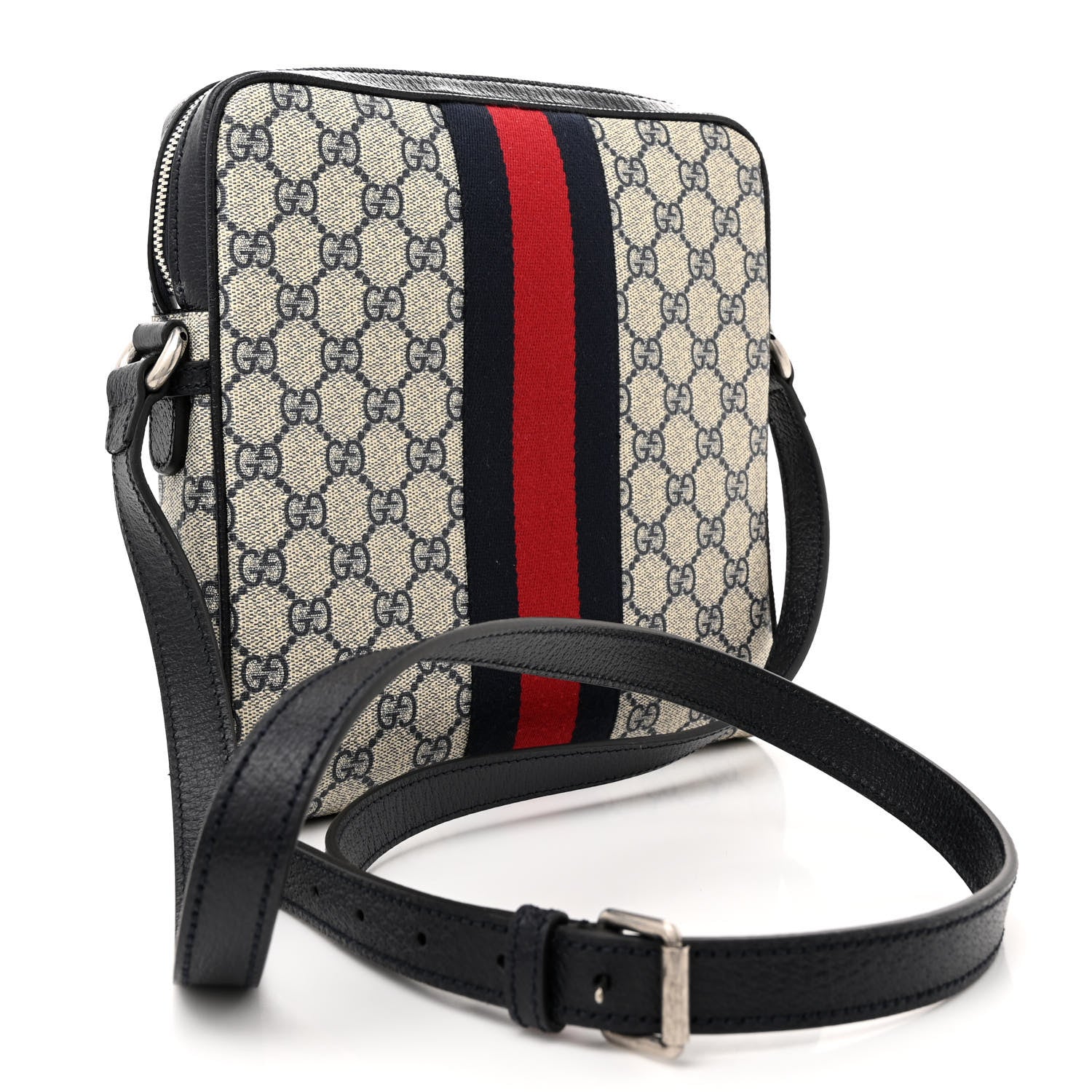Gucci GG Supreme Monogram Textured Dollar Calfskin Web Small Ophidia Messenger Bag Beige Blue 3 of 10