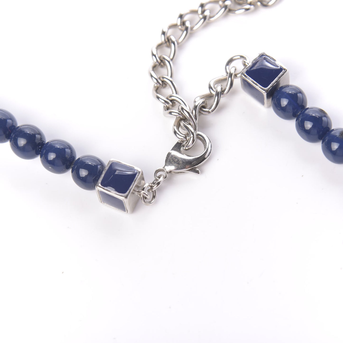 Pearl Bead Enamel CC Long Necklace Pearly White Blue