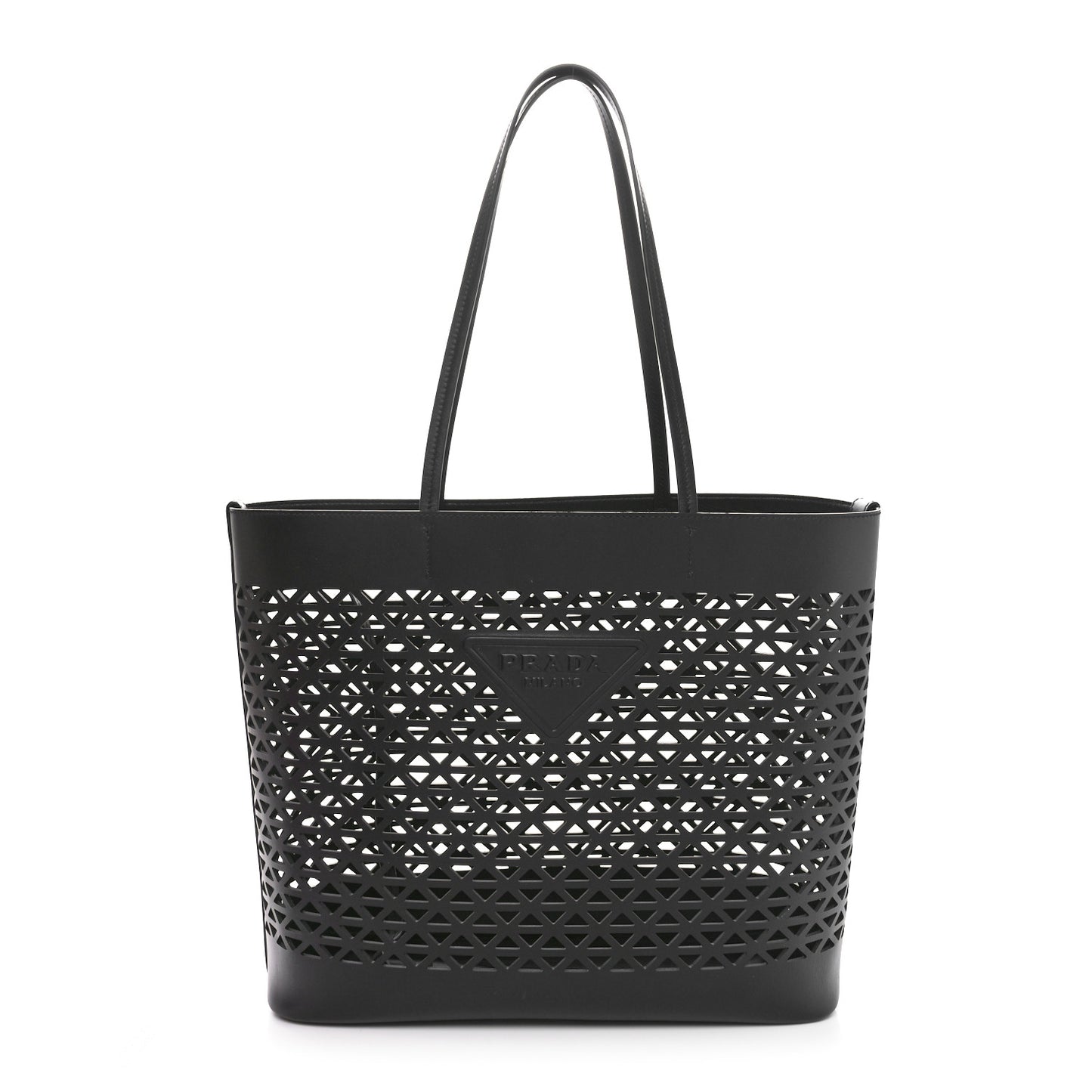 City Calfskin Perforated Triangle Tote Black