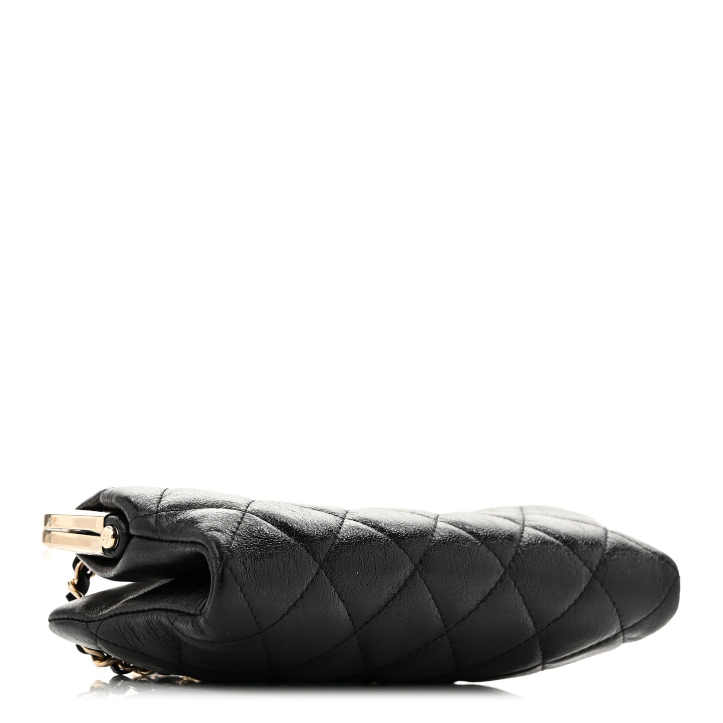 Lambskin Quilted Frame Clutch With Chain Black