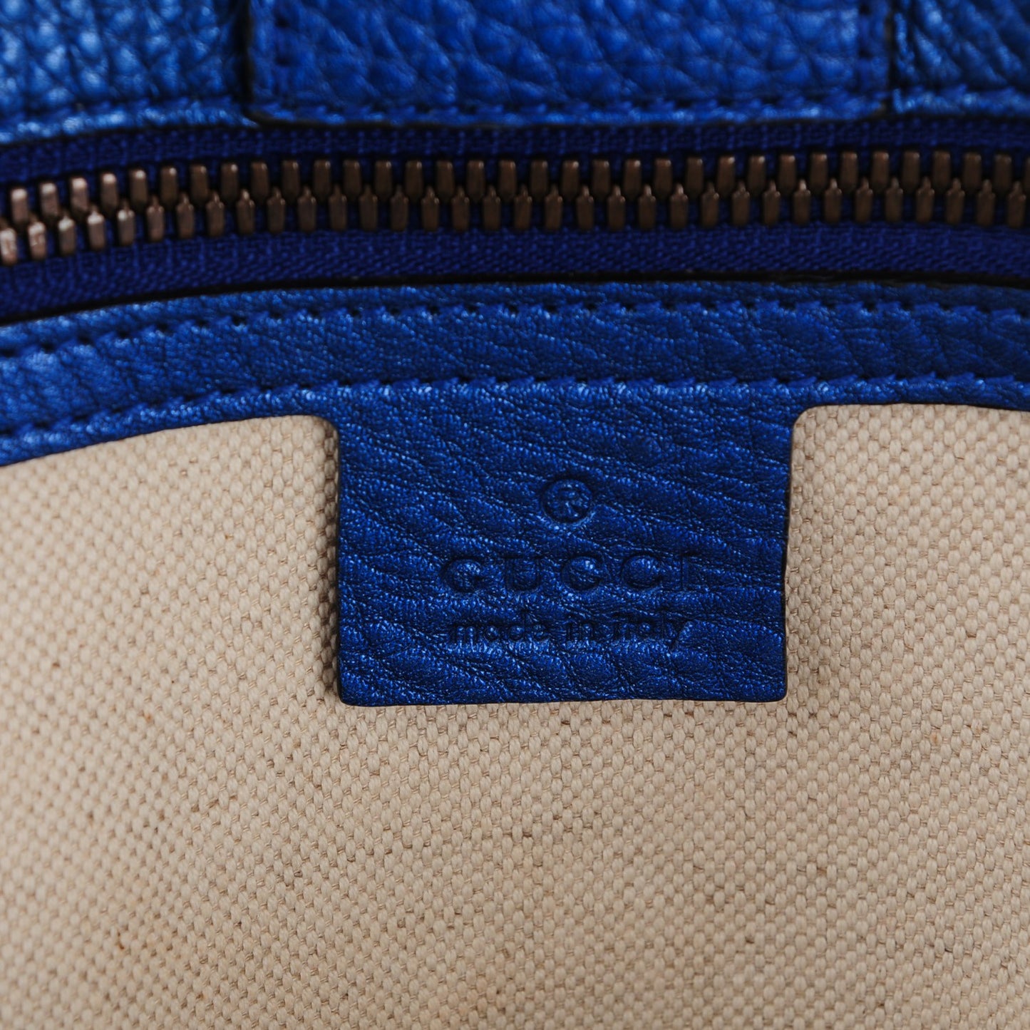 Metallic Calfskin Large Bamboo Shopper Tote Blue