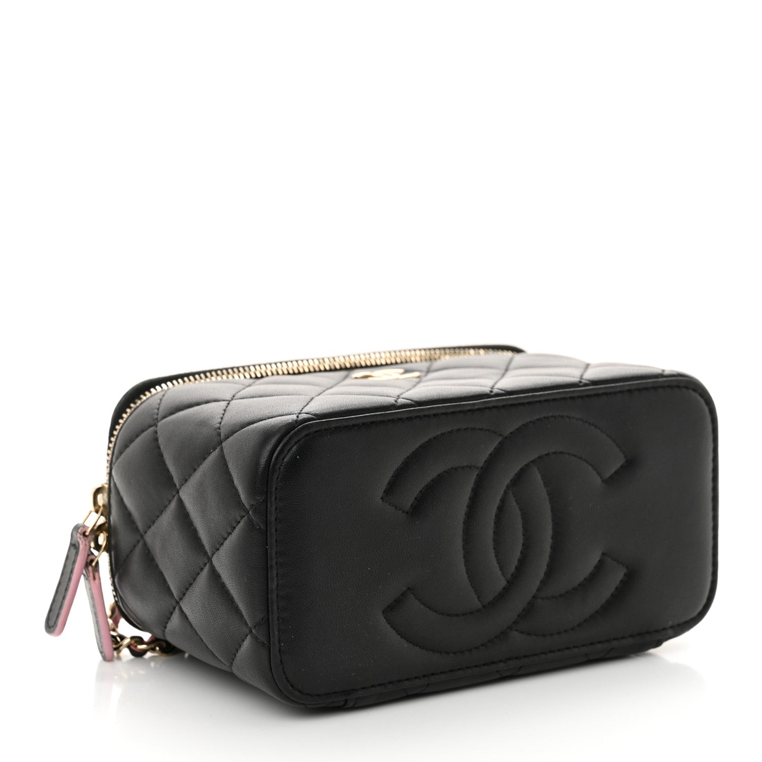 Chanel Lambskin Quilted Small Top Handle Vanity Case With Chain Black Lilac 4 of 15