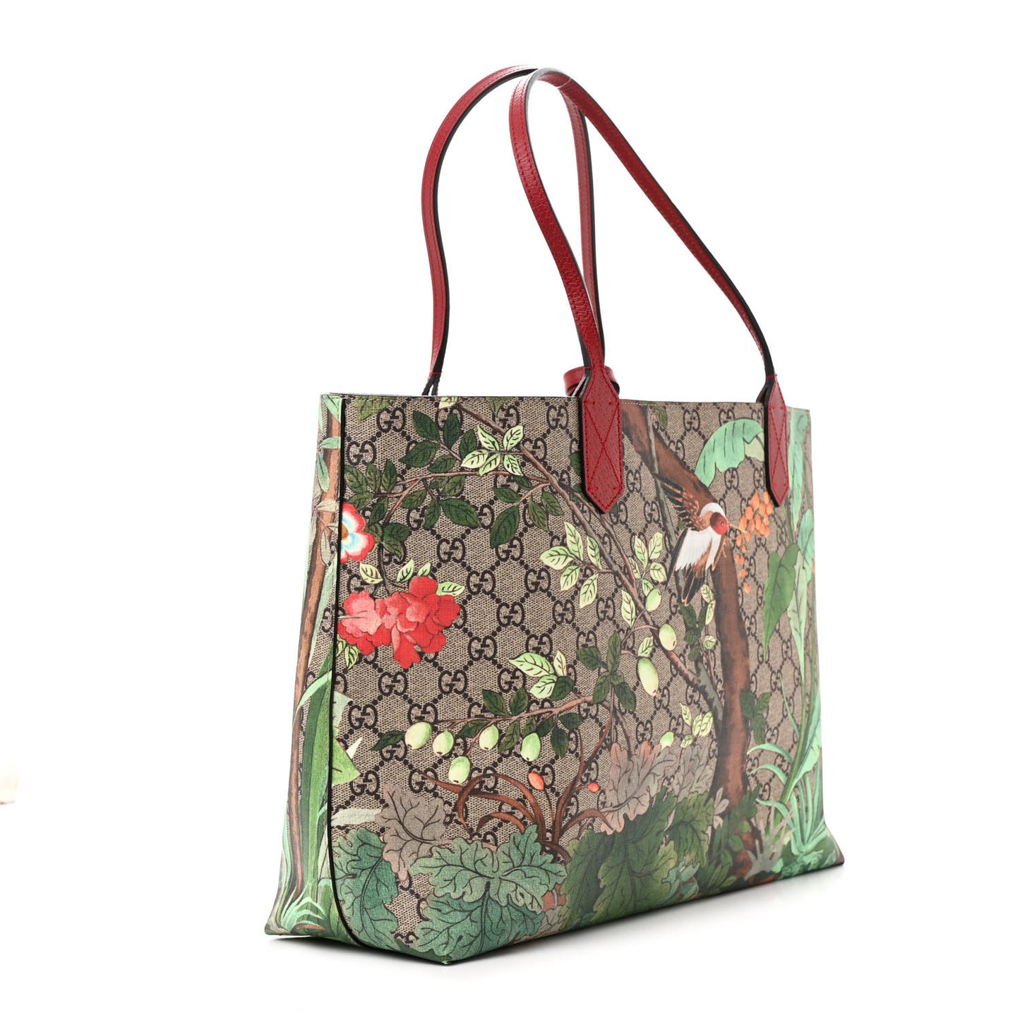 GG Supreme Monogram Tian Medium Shopping Tote Beige Multicolor Red