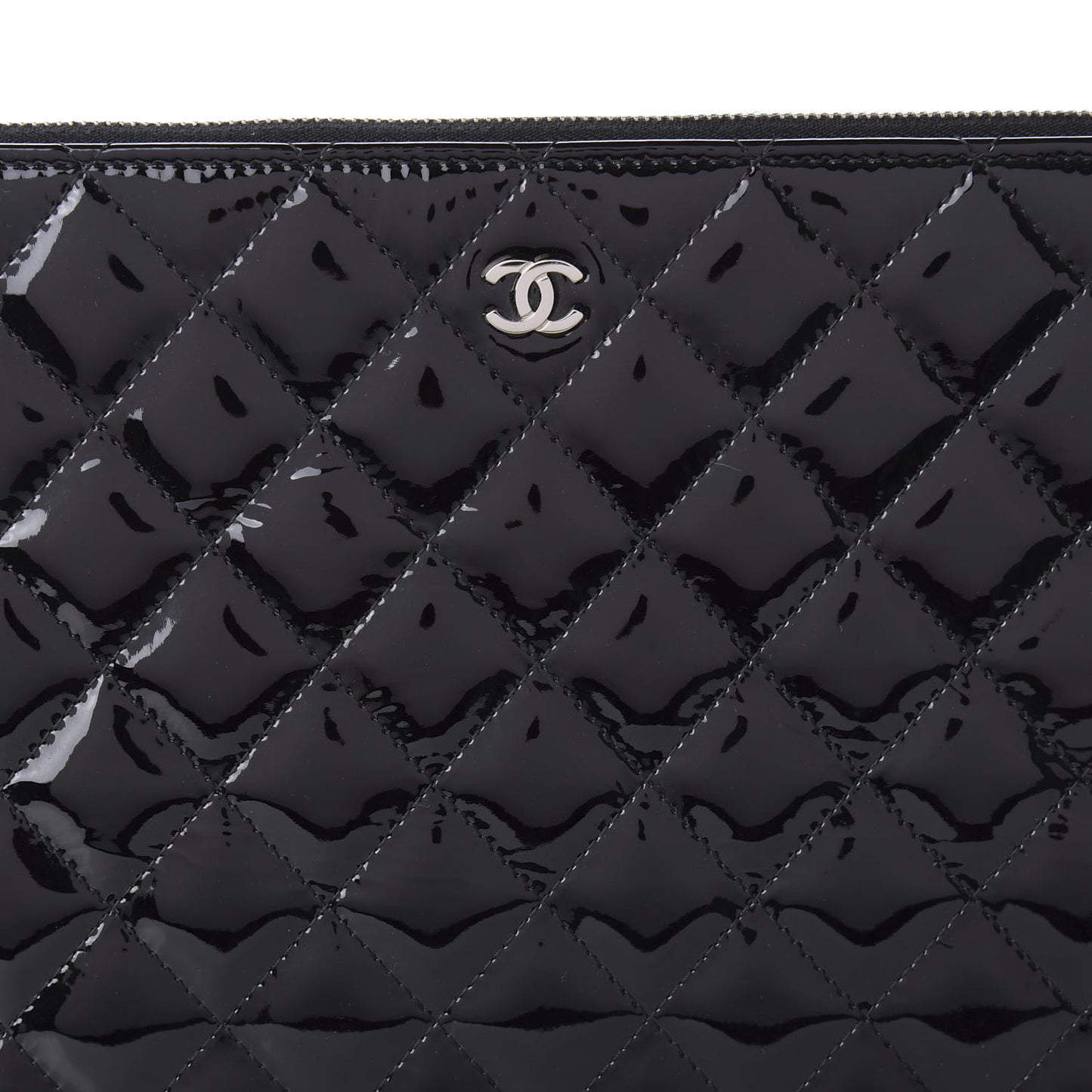 Patent Calfskin Quilted Valentine Hearts Large Cosmetic Case Black