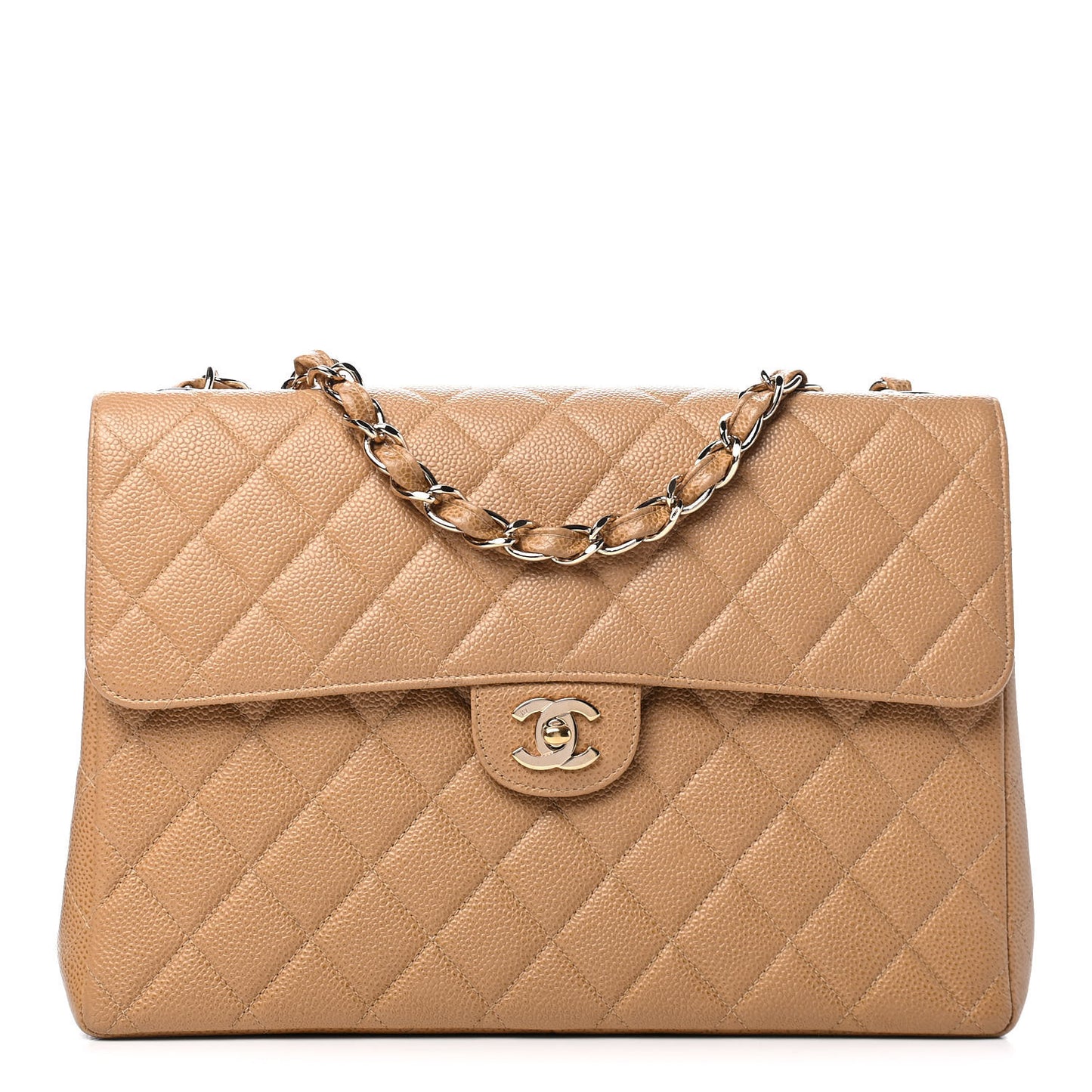 Caviar Quilted Jumbo Single Flap Beige
