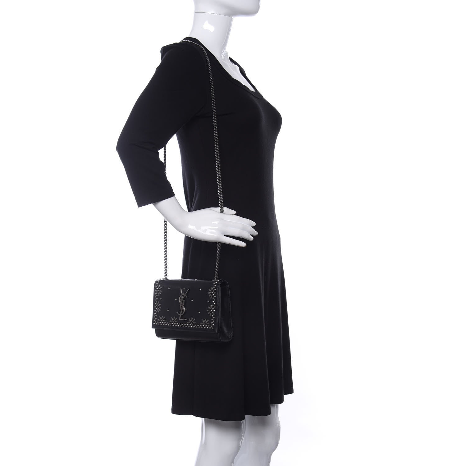 Saint Laurent Calfskin Studded Kate Satchel Black 2 of 15