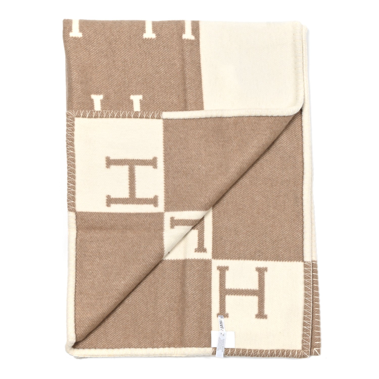 Hermes Wool Cashmere Avalon Baby Blanket Noisette Moyen White 2 of 3