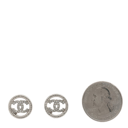 Chanel Metal Crystal Textured CC Round Earrings Silver 2 of 5