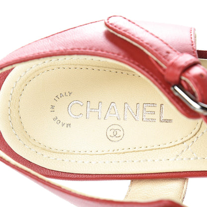 Chanel Lambskin CC Pearl Chain Sandals 38.5 Red 7 of 9