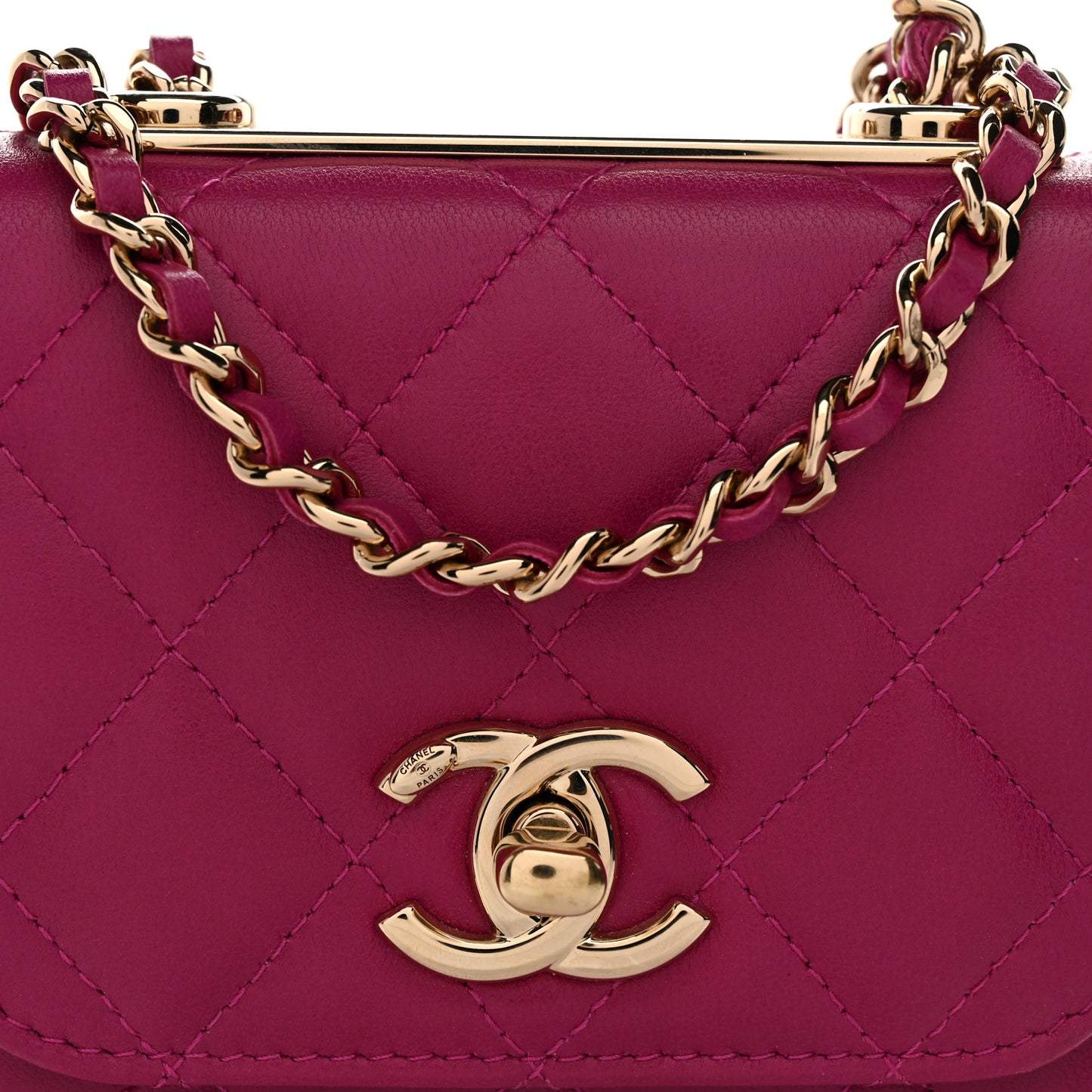 Lambskin Quilted Mini Trendy CC Clutch With Chain Fuchsia
