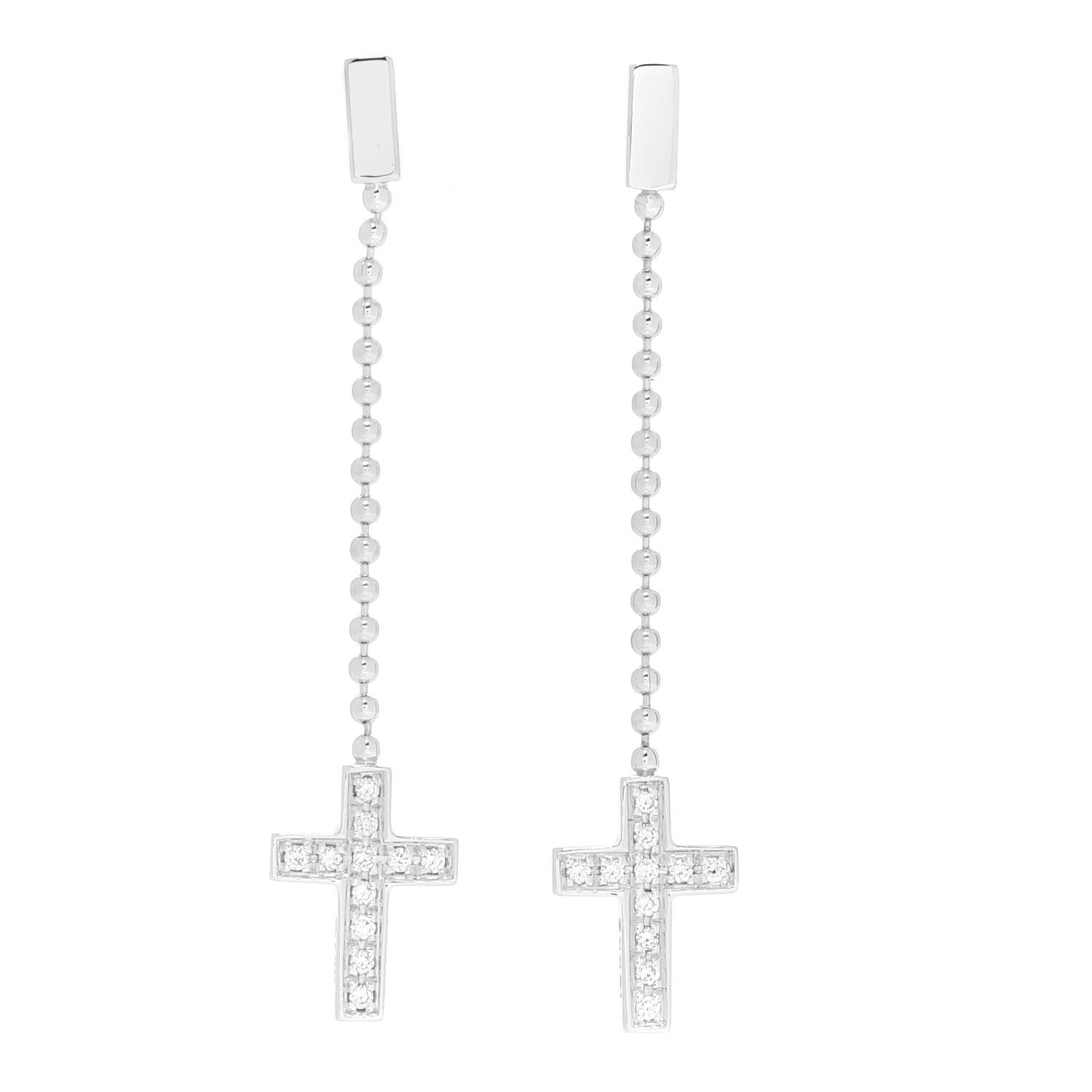 Gucci 18K White Gold Diamond Cross Drop Earrings 1 of 6