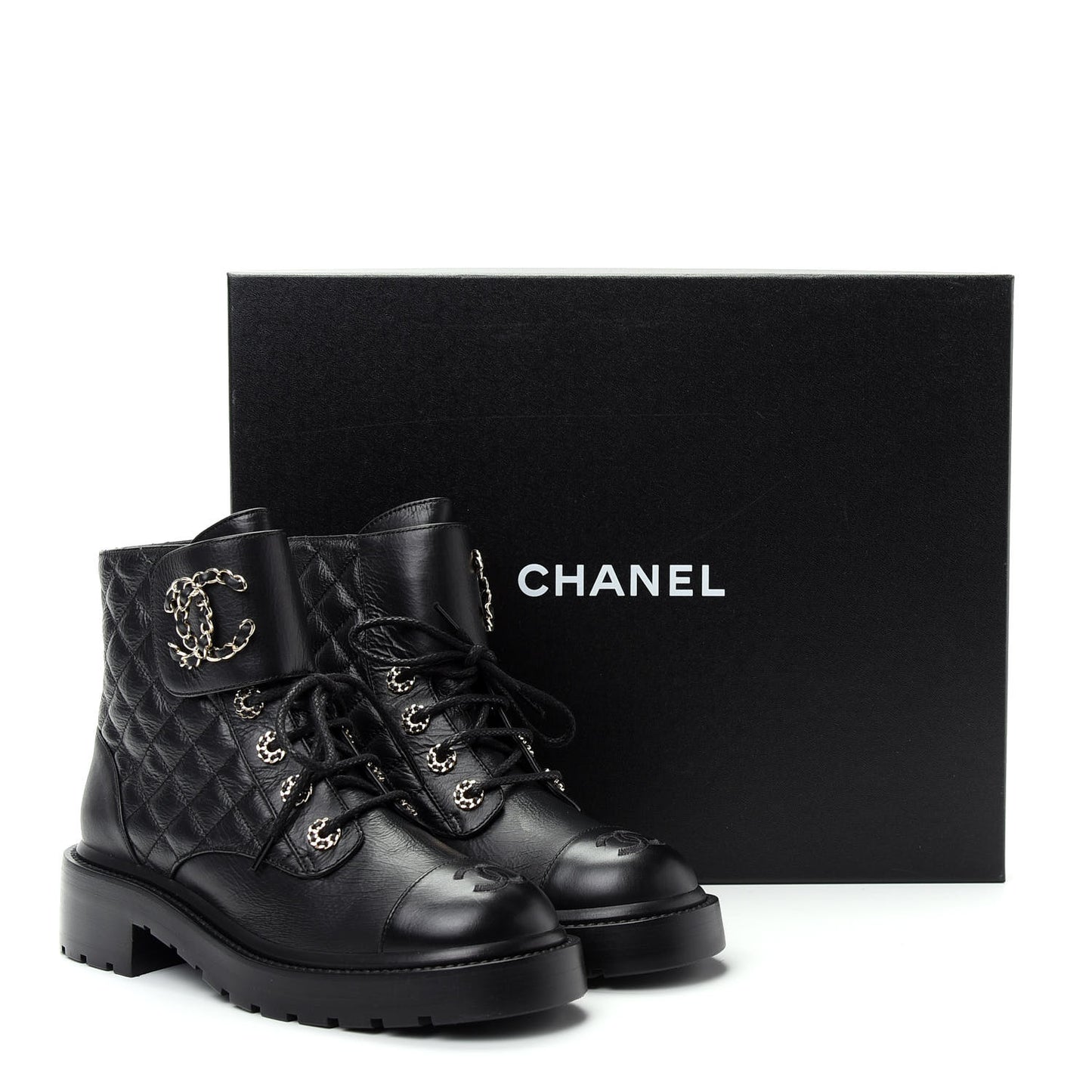 Shiny Goatskin Calfskin Quilted Lace Up Combat Boots 37 Black