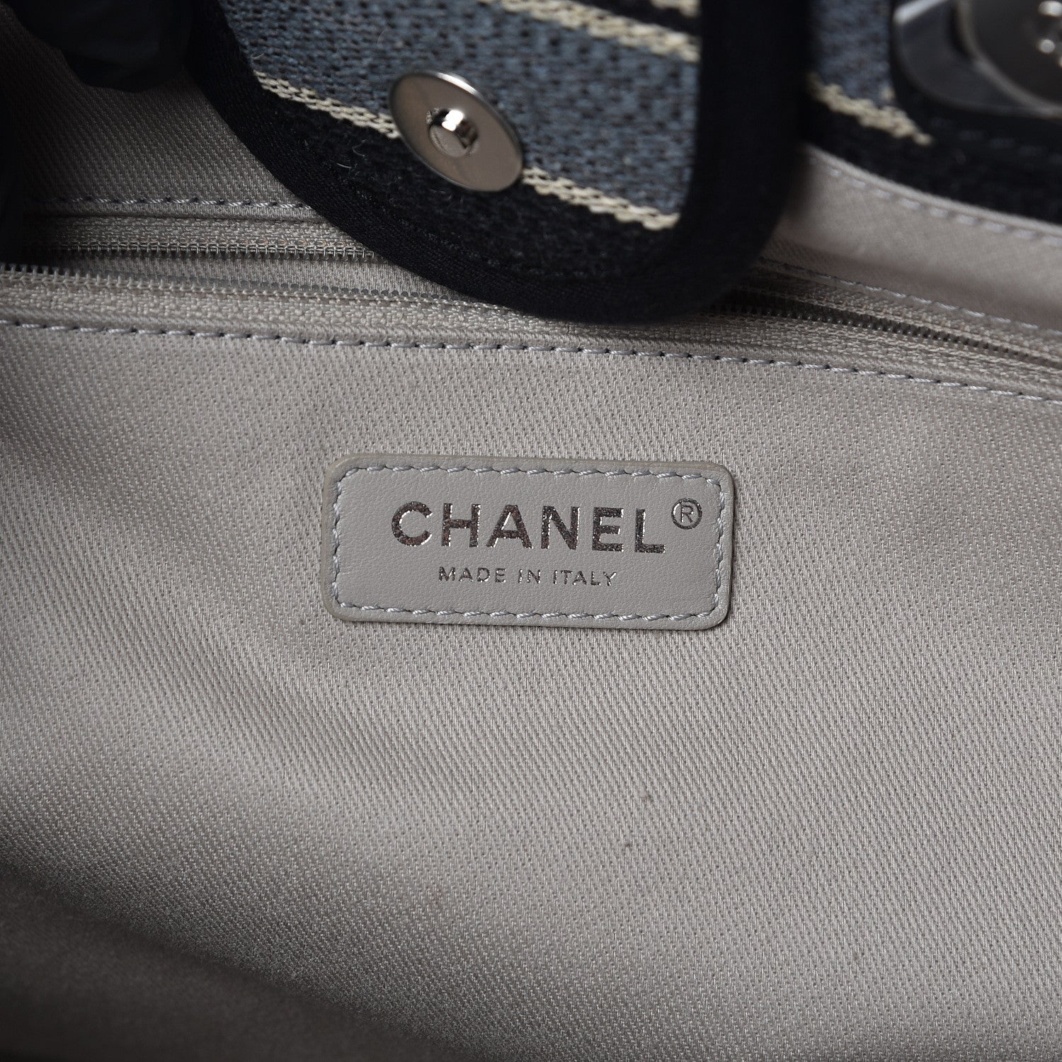 Chanel Striped Canvas Medium Deauville Tote Black 7 of 11