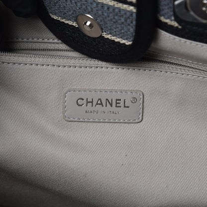 Chanel Striped Canvas Medium Deauville Tote Black 7 of 11