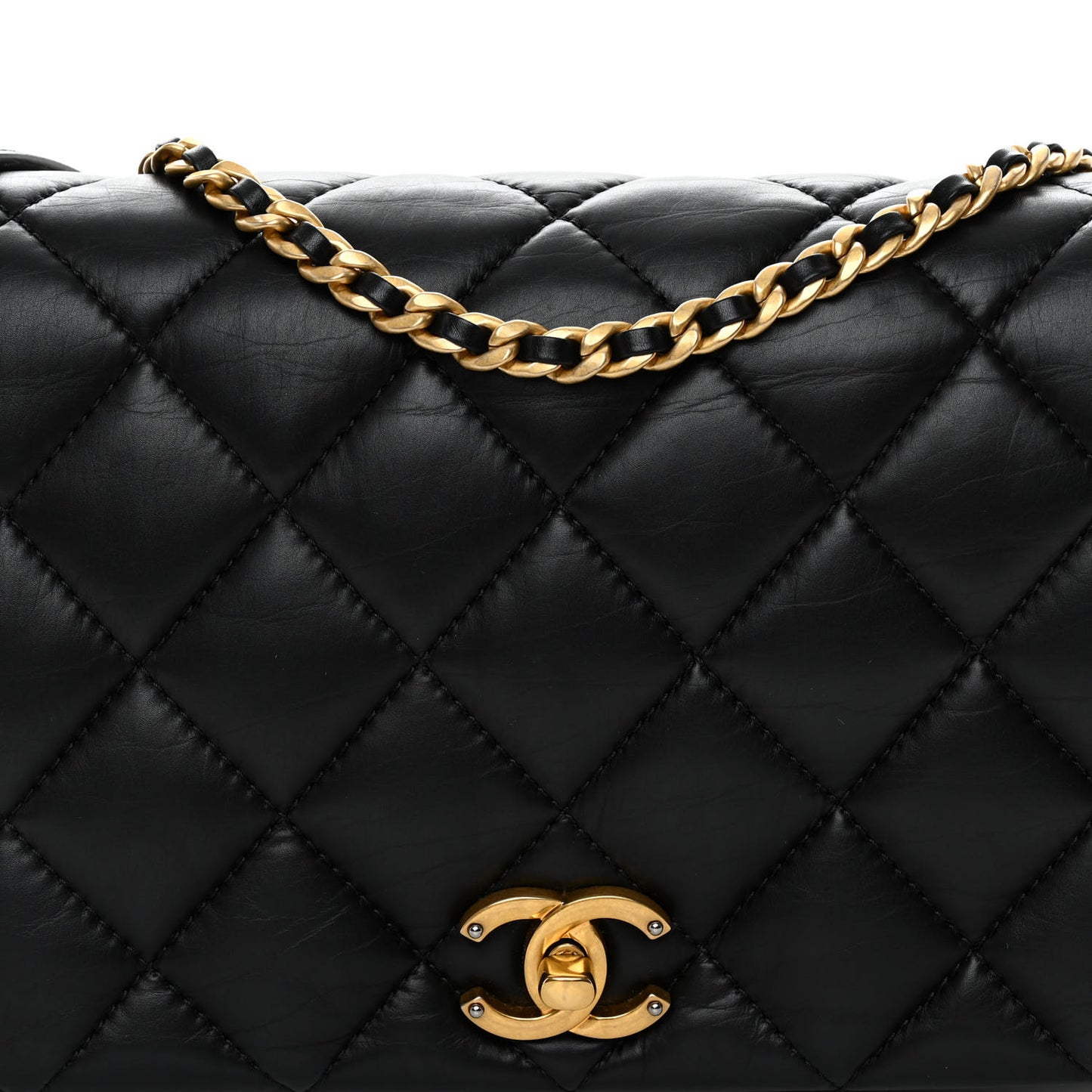 Calfskin Quilted Nailed CC Flap Bag Black