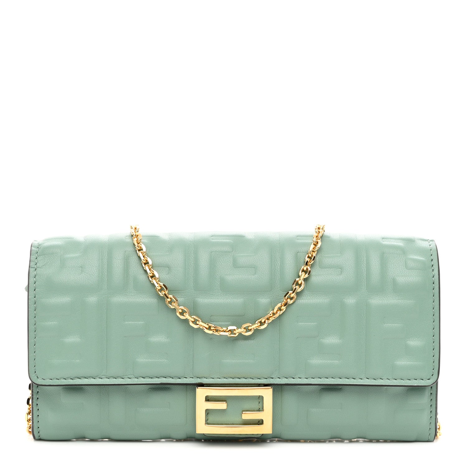 Fendi Nappa Matisse FF Embossed Continental Wallet On Chain Menta 1 of 8