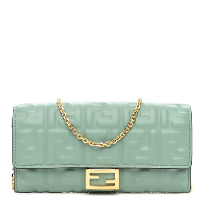 Fendi Nappa Matisse FF Embossed Continental Wallet On Chain Menta 1 of 8