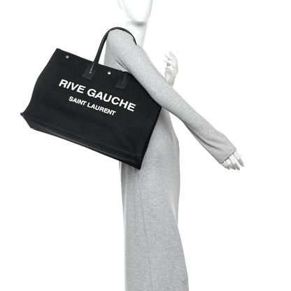 Saint Laurent Linen Calfskin Rive Gauche Tote Black 2 of 10