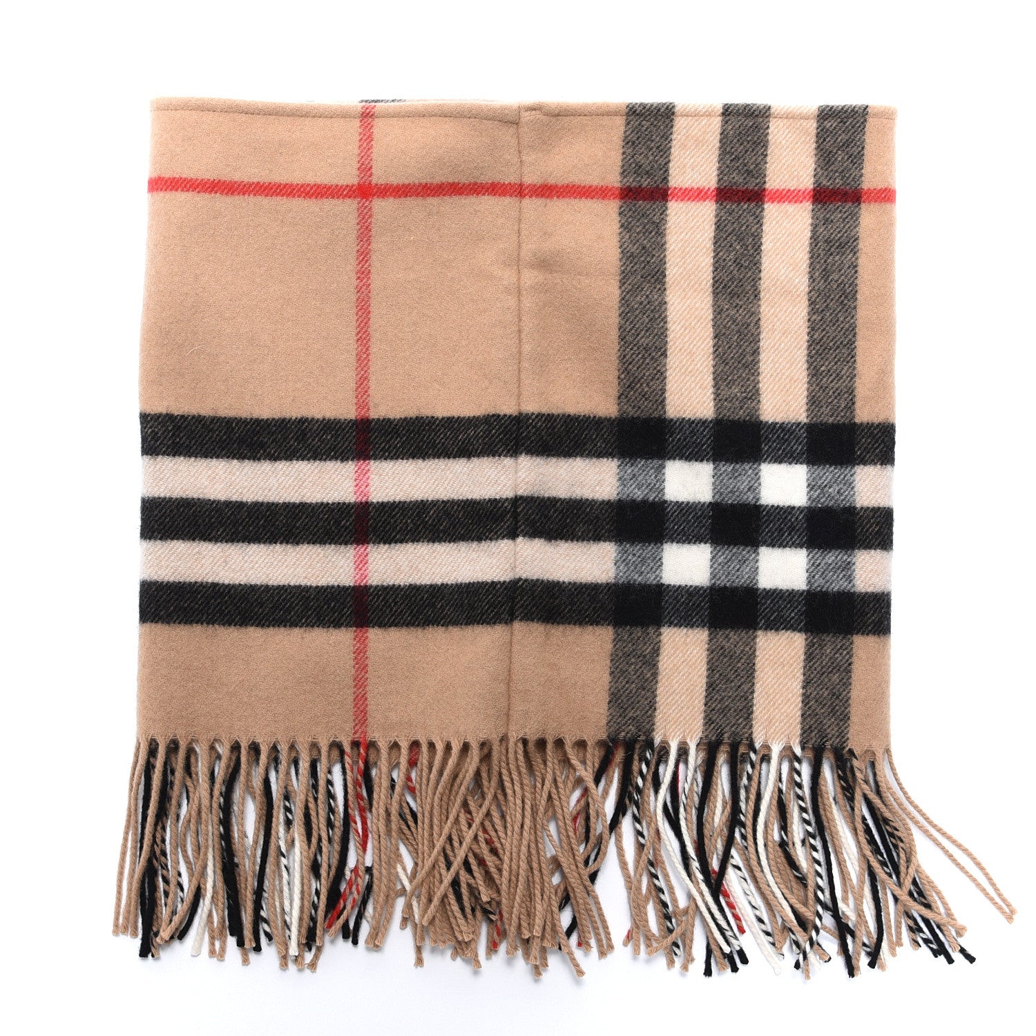 Burberry Cashmere Wool Classic Check Infinity Fringe Scarf Camel 3 of 5
