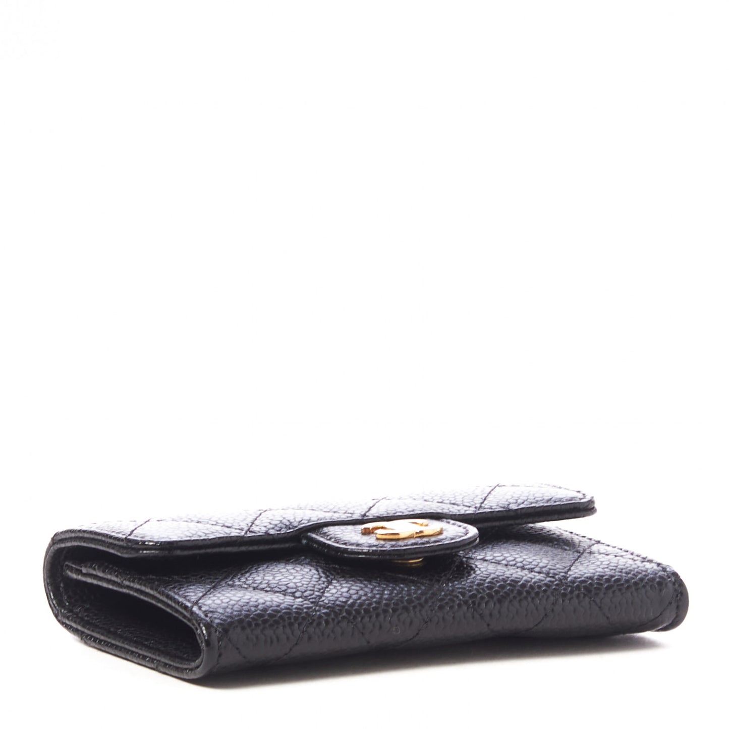 Caviar Quilted Flap Card Holder Black
