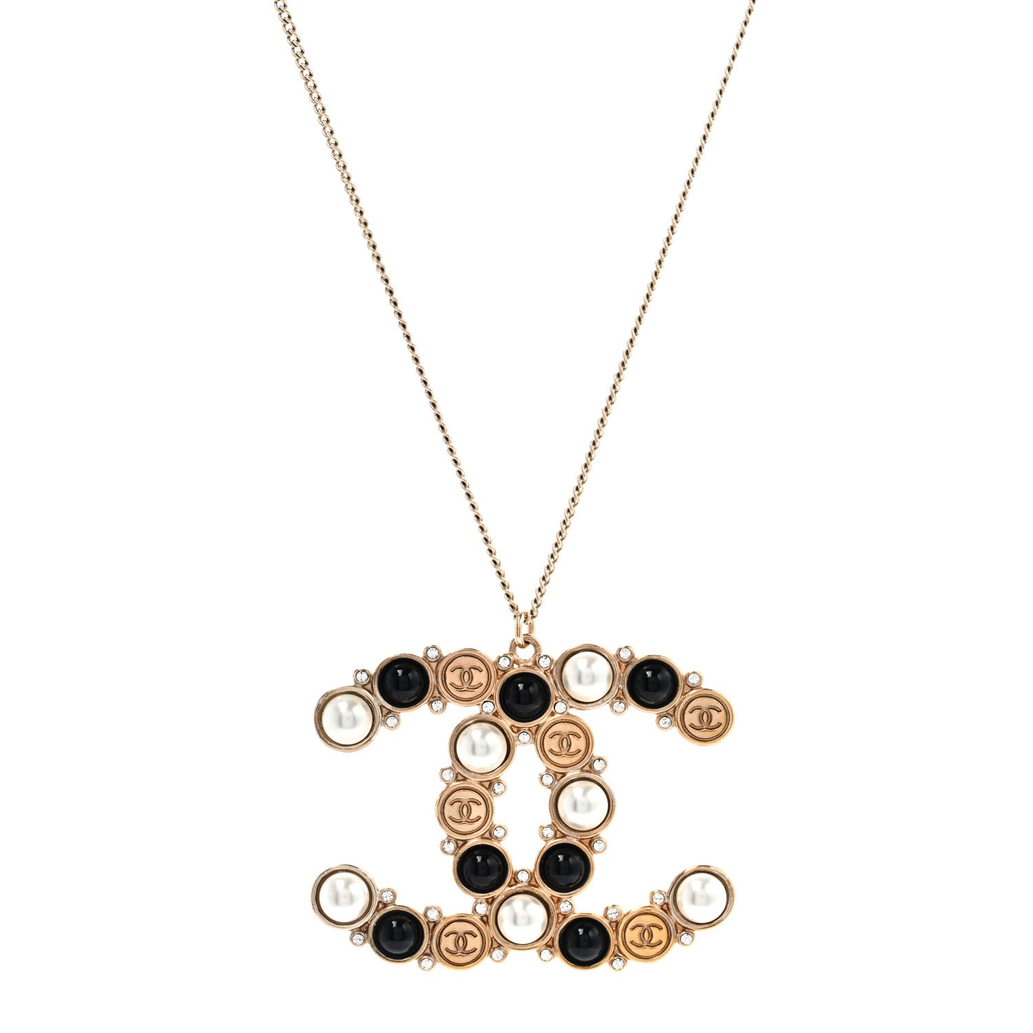 Chanel Crystal Pearl CC Chain Necklace Gold Black 1 of 4