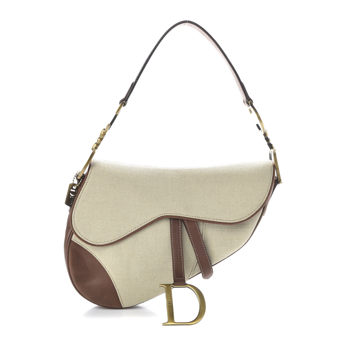 Canvas Calfskin Saddle Bag Beige