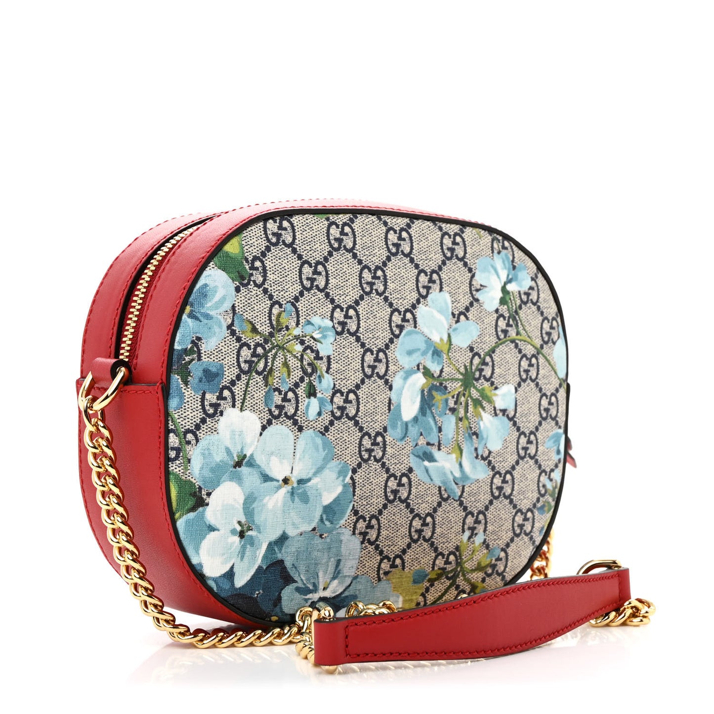 GG Supreme Monogram Blooms Mini Chain Shoulder Bag Beige Blue Navy Hibiscus Red