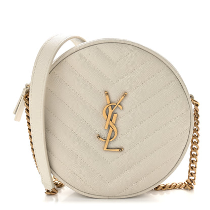 Saint Laurent Grain De Poudre Matelasse Chevron Quilted Round Vinyle Camera Bag Blanc Vintage 1 of 9